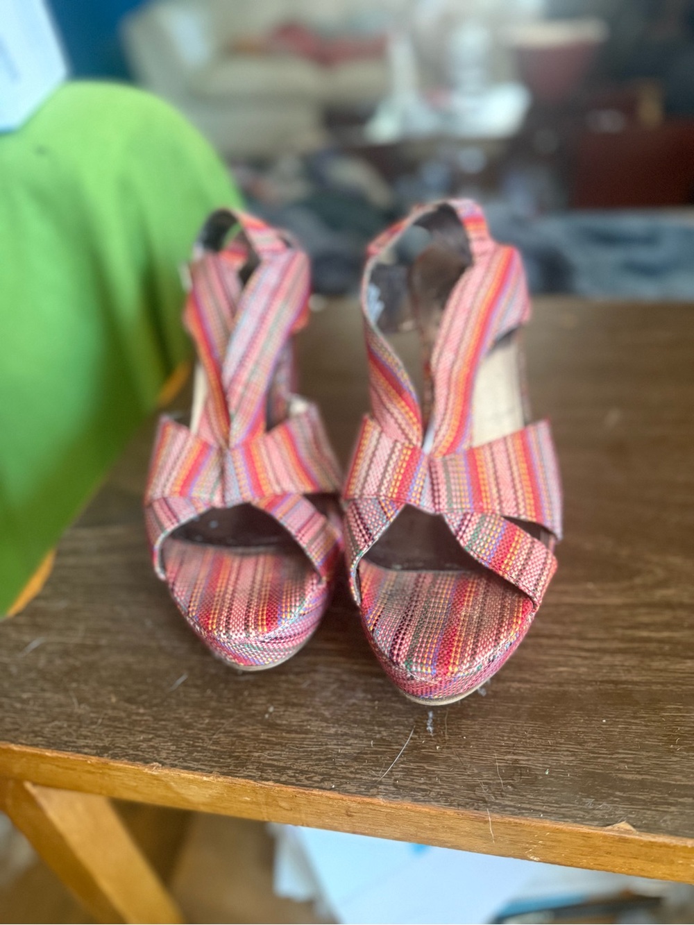 Jeffrey Campbell Multicolor "Mariel" Striped Wedge Sandals